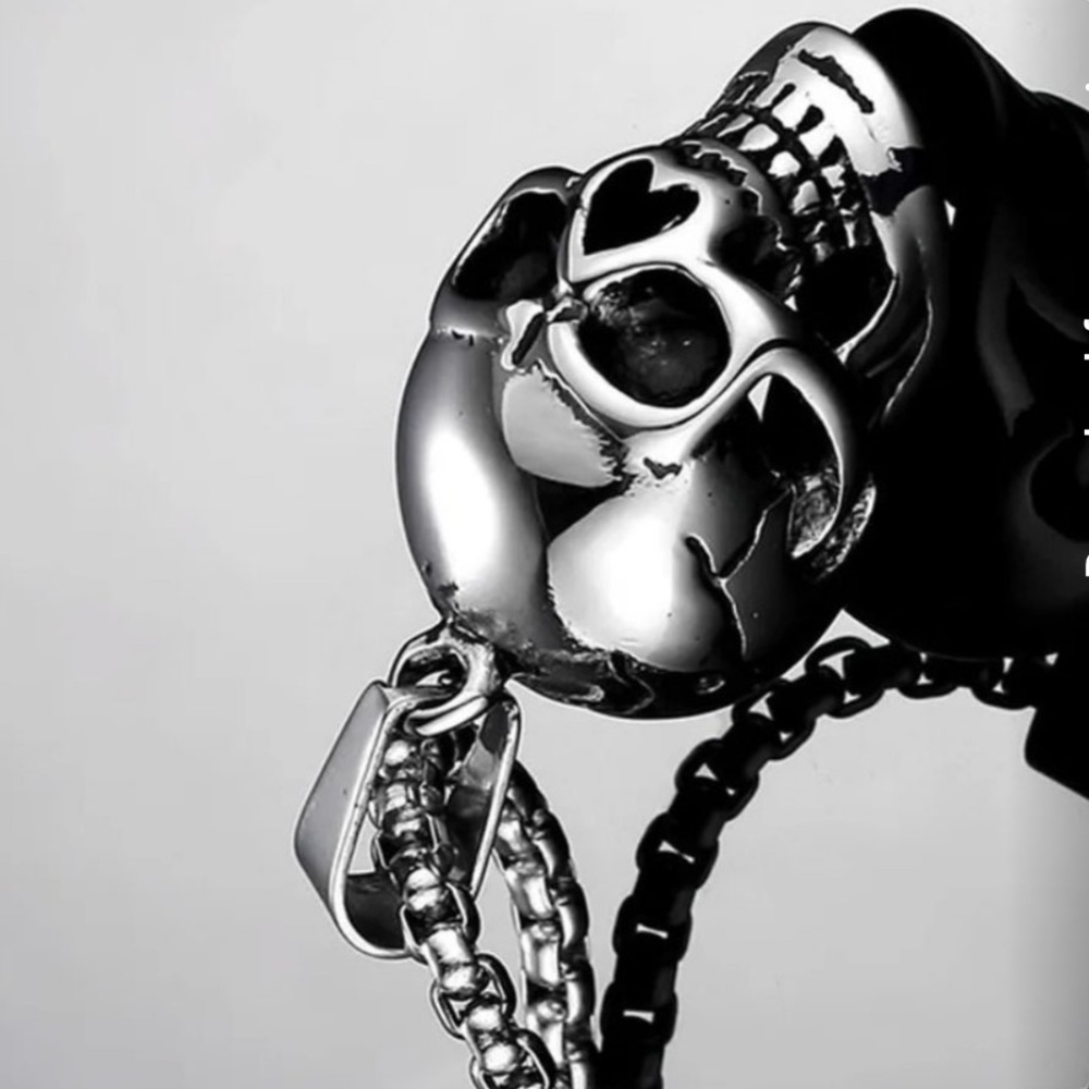 Silver Skull Pendant Necklace Steampunk Goth Biker Punk Jewelry NWT - Picture 6 of 9